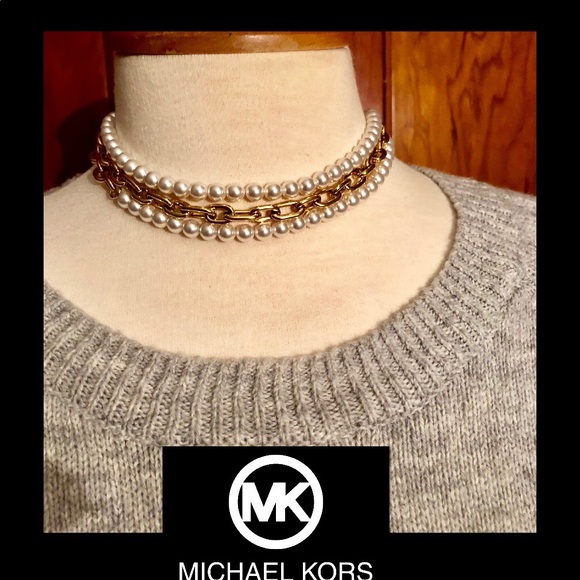 MICHAEL KORS MULTI LENGTH PEARL GOLD LINK CHAIN - Picture 3 of 6